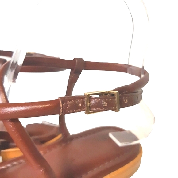 Schultz Leather Gladiator Strapy Sandal Flats Bukle Slip Brown Thong Flip Flop - Picture 5 of 9